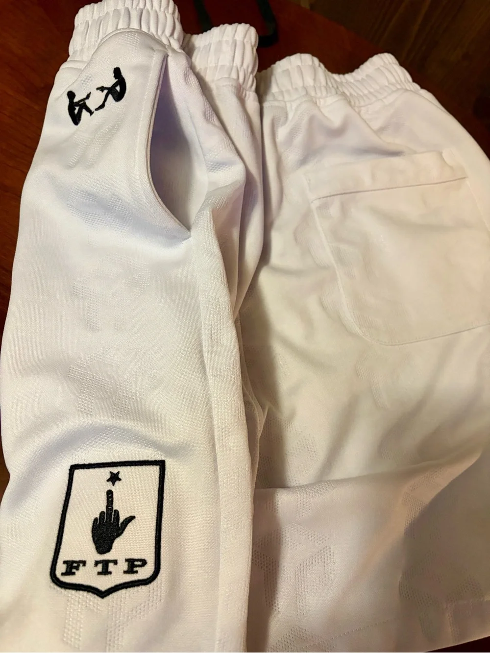 FTP White Athletic Mesh Shorts with Black Logos